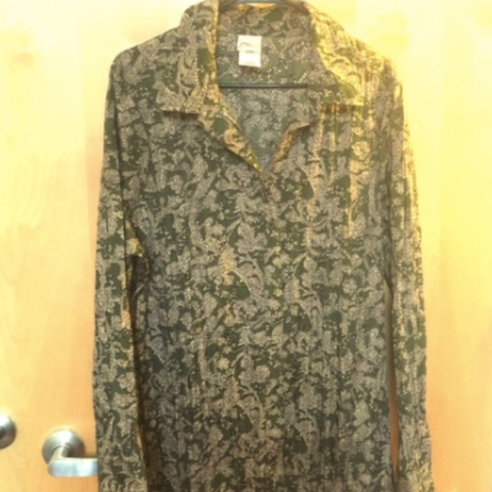 Just My Size Floral Popover Blouse Olive Green 16W